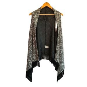 Jessica‎ Simpson Speckled Black & White Fringe Kimono Shawl Size XS